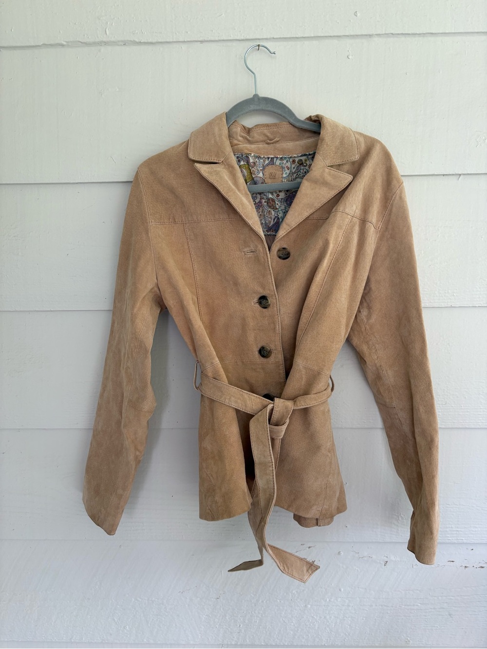 Vintage Wilsons Tan Suede Leather Belted Jacket Size M Western Boho Equestrian - Picture 6 of 10